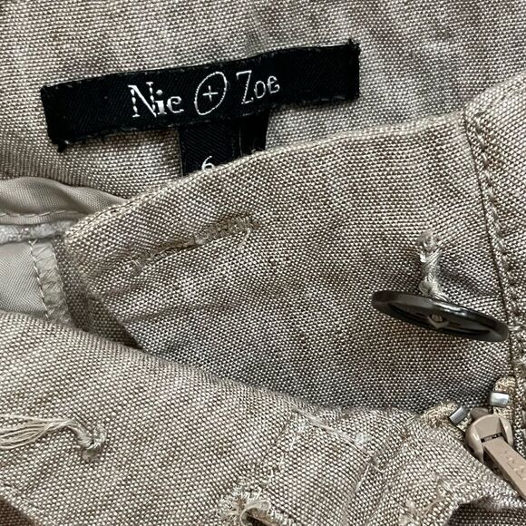 Nic & Zoe Natural Tan Linen Blend Straight Leg Trouser Pants 6 - Picture 7 of 7